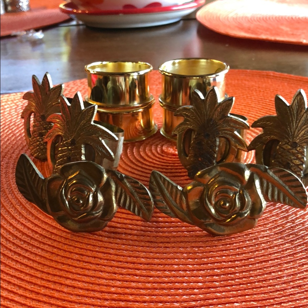 Gold Floral and Pineapple Napkin Rings
